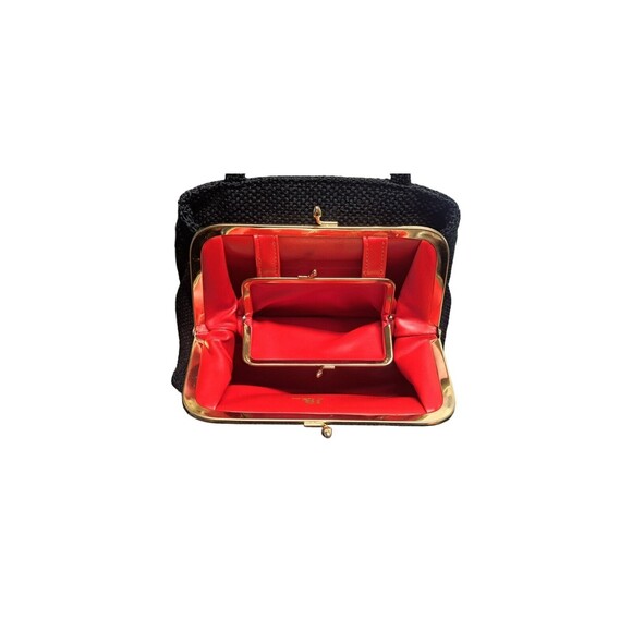 Vintage JR Florida Black Handbag Tweed Purse Clasp Closure - Picture 4 of 12